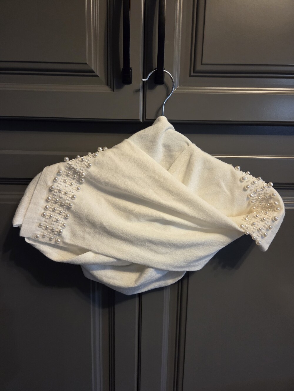 Beaded White Scarf